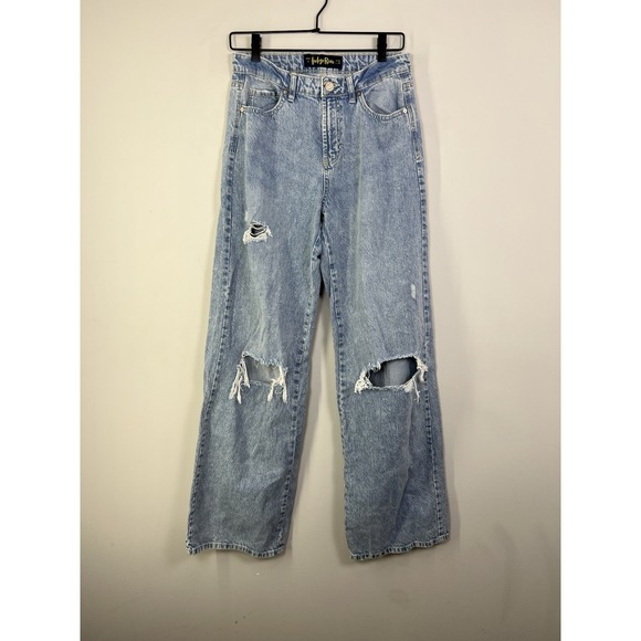 Indigo Rein Wide Leg Distressed Jeans Size 9 28x30 Light Wash - Picture 3 of 13